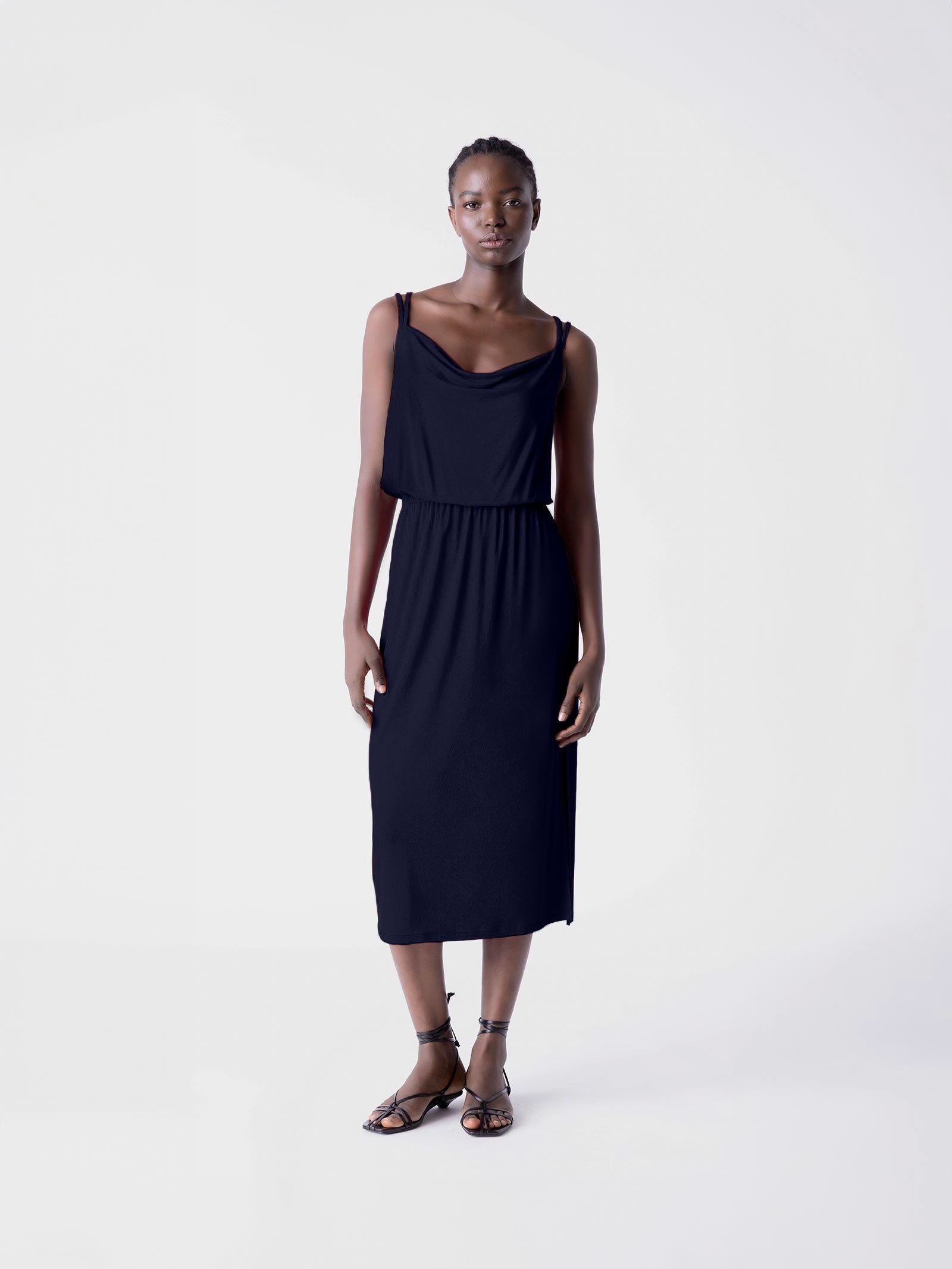 Elegant dress for women with waterfall neckline Elegant dress for women with waterfall neckline